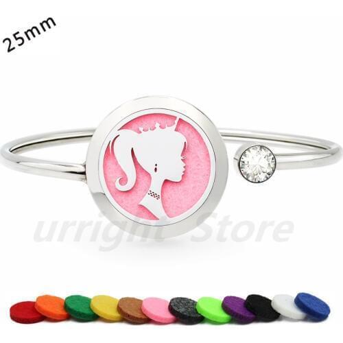 Little girl Crown heart cat Essential oil Diffuser locket bangle 316L Stainless Steel Bracelet Rotatable Perfume bracelet 10 pad