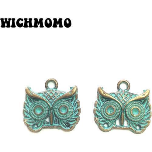 Fashion New 10pcs 18MM Retro Patina Plated Zinc Alloy Green Owl Charms for DIY Jewelry Accessories