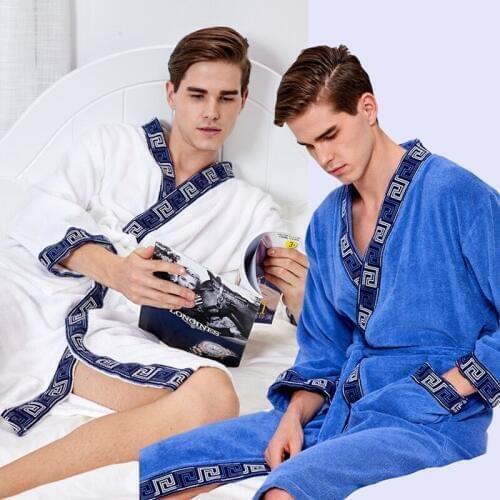 MenS Cotton Bathrobes Thick Towels Quick-Drying Hotel Bathrobes Jacquard 100% Cotton Pajamas Autumn Winter Robe Nighties
