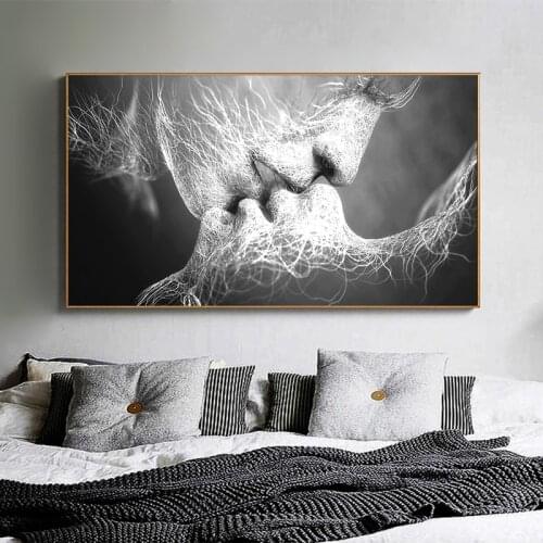 Canvas painting Print Pictures Wall Black Love Kiss large Abstract Artwork Home Decor modular Poster For Living Room bed room