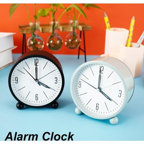 1 Pcs Alarm Clock Silent Pointer Desktop Round Digital Clock with Night light Metal Luminous Bedroom Bedside Small Clock Decor