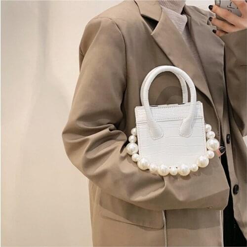 Oeak Pearl Handle Super mini PU Leather Crossbody Bag For Women 2021 Stone Pattern Female Shoulder Bags Travel Handbags