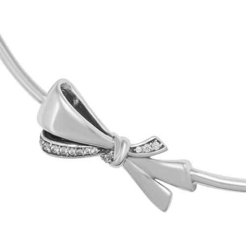 Brilliant Bow Necklace Fits Original European Charms Sterling Silver Necklace For Woman DIY Fashion Jewelry