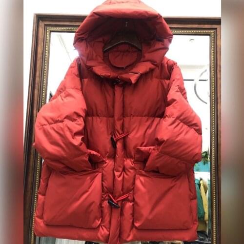 Horn Button Cotton Winter New Women Coats Hooded Solid Long-Sleeved Thicken Warm Female Outwear Coats Tops