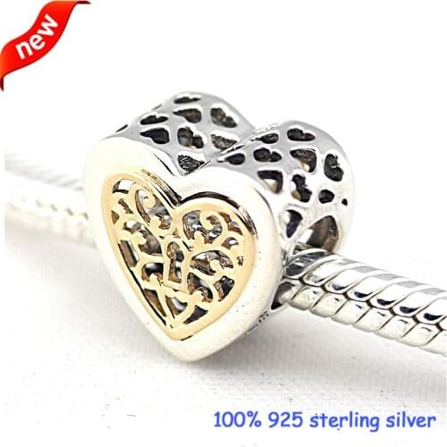 Fits Pandora Bracelets Locked Hearts Silver Beads 100% 925 Sterling Silver Charms DIY Jewelry Wholesale 09262