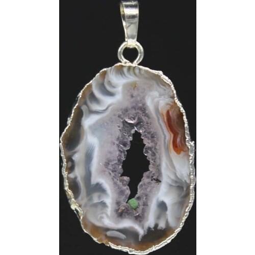 Kraft-beads Silver Plated Irregular Shape Agates Slice Geode Pendant For Party Gift Jewelry