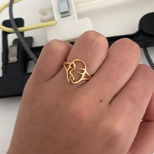 Simple Human Face Rings For Women Gold Stainless Steel Ring Adjust ment Couple Ring Female Finger Accessorise Jewelry Gift