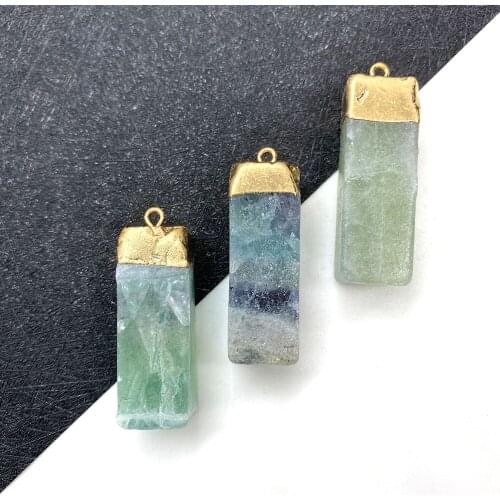 Rectangular Green Fluorite Pendant Natural Stone Crystal Pendant for DIY Fashion Jewelry Making Necklace Bracelet Size 13x39mm