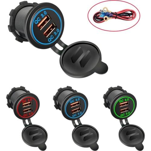 QC 3.0 Touch Switch 36W 2 USB Charger Socket Waterproof Universal Car Dual For Phone Tablet Camera Truck Boat GPS DVR