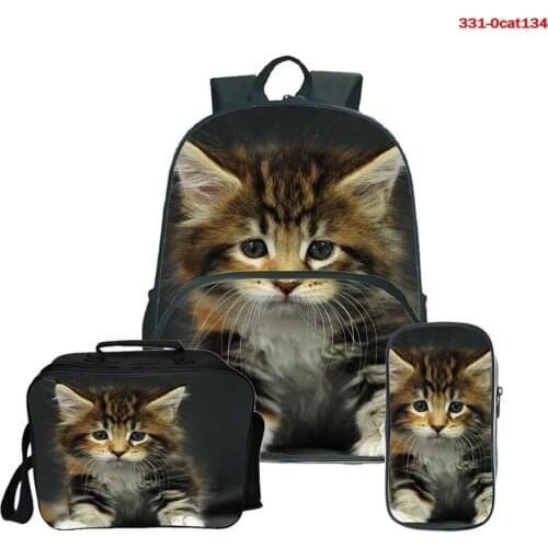 3pcs/set School Bags for Kids Cat Animals Printing School Backpack Girls Children Cute Cat Shoulder Book Bags Student Satchel