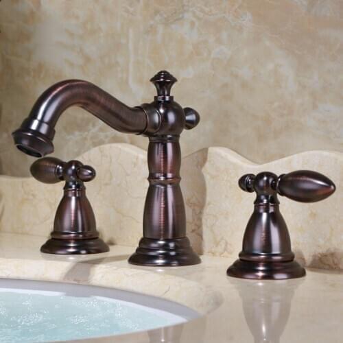 Antique brass 2-Handle Widespread Bathroom Sink Faucet Lavatory Faucet Mixer Double Handle Tap Deck Mounted