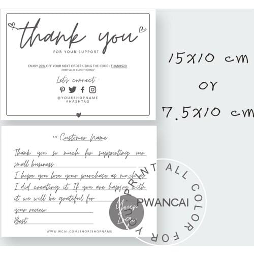 Modern Insert Thank you Card,Business Card Template With Coupon,Packaging,Customer Thank You For Your Order 4X6inch or 4X3inch