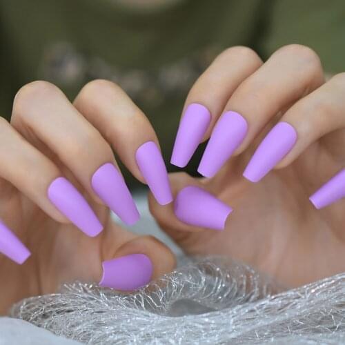 Light Purple Soild Color Fake Nail Medium Matte High Quality Nails Artificial Daily Color Nail Art Tips