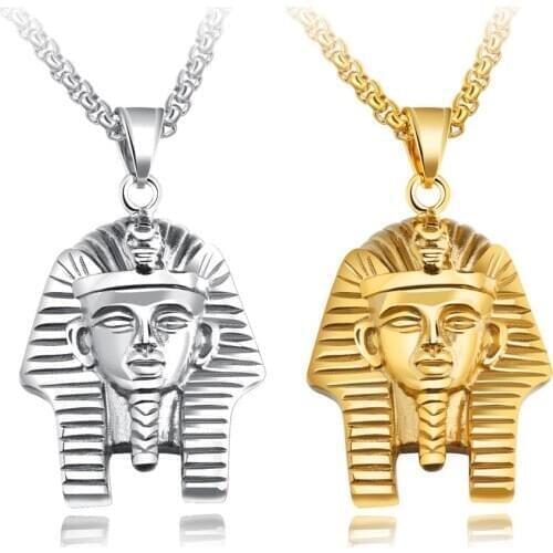 Vintage Egyptian Pharaoh Pendant Necklace for Men Hip Hop Stainless Steel Tutankhamun Jewelry