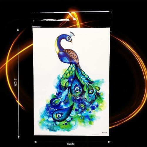 Vivid Beautiful 3D Temporary Tattoo Sticker Green Feather Noble Peacock Decals Waterproof Tattoo Stickers Women Body Art HHB-519