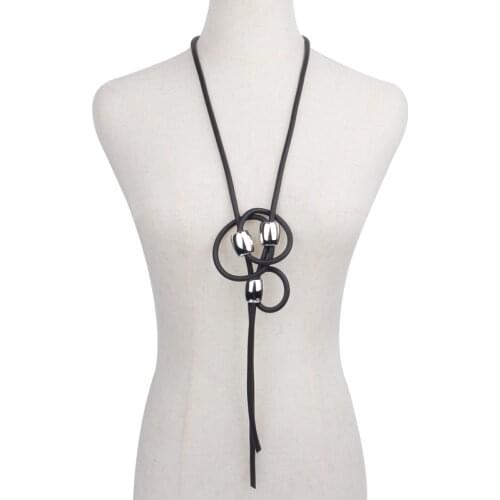 YD&YDBZ Silver Metal Pendant Necklaces Women Punk Style Rubber Rope Long Necklace Handmade Jewelry Accessories Sweater Chains