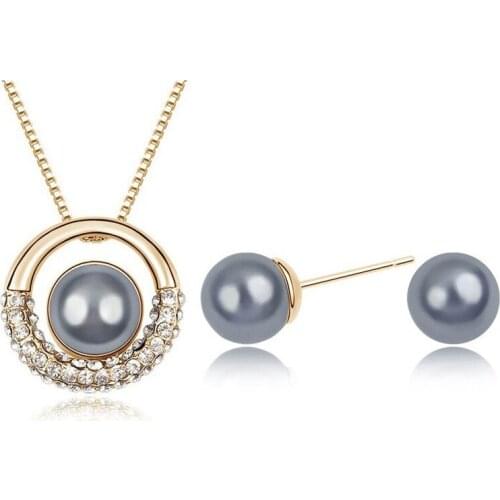 Austrian crystal jewelry 2016 New Arrivals gold-color round pendant simulated pearl jewelry set for woman free shipping