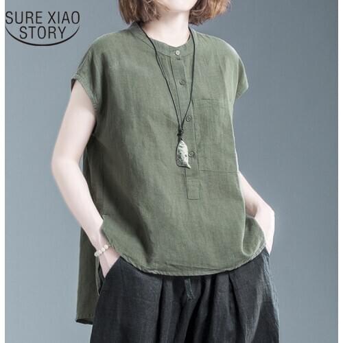 Women Summer Blouse Work OL Blusas Solid Cotton Linen Shirt Casual Short Sleeve Tops Camisas Mujer Plus Size Blouse Blusas 12937