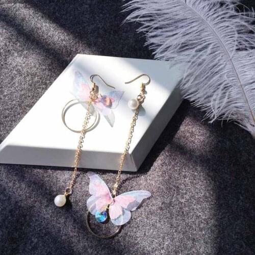 2020 Womens Fashion New Hot Fairy Yarn Butterfly Long Earrings For Girl Ear Circle Rhinestone Pendientes Trendy Brincos Gifts