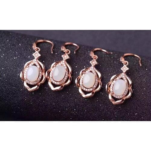 Natural white jasper drop earrings 925 silver Natural gemstone earring women classic elegant drop earrings for anniversary