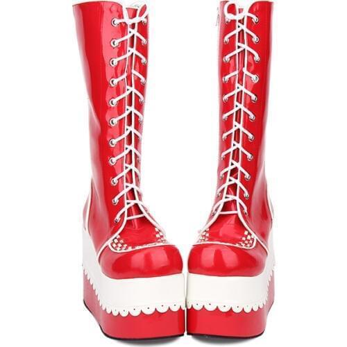 Angelic imprint New Fashion Punk Lolita style Knee High Winter Boots for Women High Heel Wedge Heel shoes size 35-46 9718