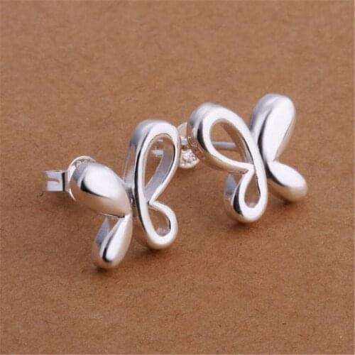 Hot new fashion 925 Sterling Silver Butterfly stud Earrings for Women All-match trend Christmas Gifts party wedding Jewelry