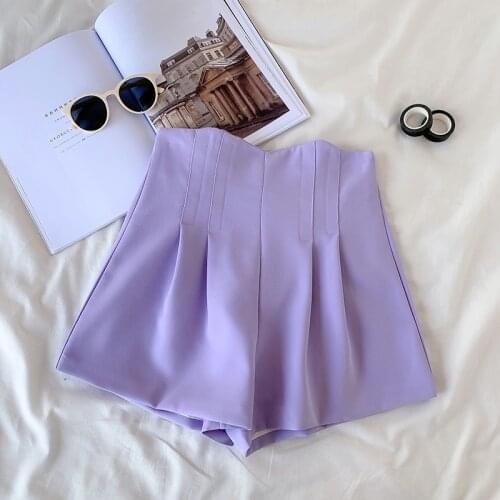 2021 Summer Polyester Shorts Skirts Women Black Purple 5 Colors High Waisted Wide Leg Pants Casual Gray Suit Pants Ropa De Mujer