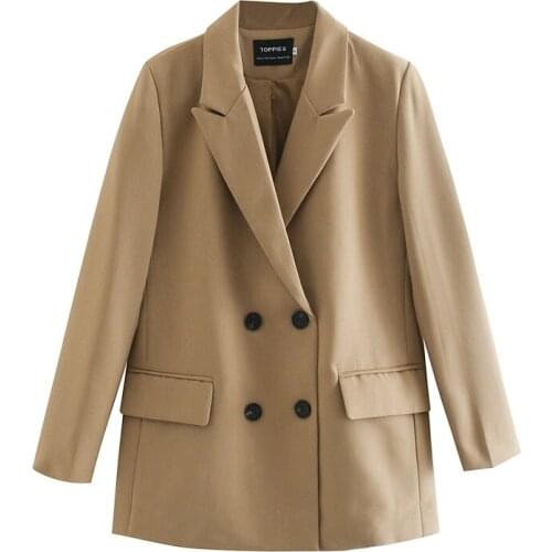 2021 womens long blazer double breasted suit jacket loose oversize coat solid color formal blazer