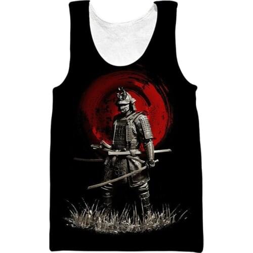Summer Harajuku Mens Sleeveless Vest Samurai Armor Ghost Mask Tattoo 3D Printing Vest Unisex Fashion Street Casual Vest
