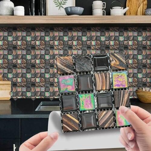 10Pcs 3D Crystal Tile Stickers Kitchen Wall Stickers DIY Waterproof Self-Adhesive Stickers Decals for Kitchen Home Sticker
