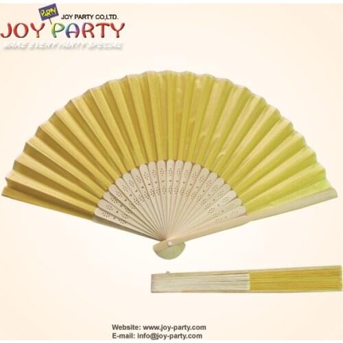 10 pcs/lot 21cm Yellow Silk Hand Fan, Fabric Fan, Chinese Craft Fan, Wedding Party DIY Favor