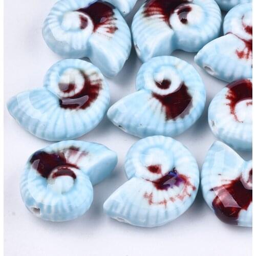 20pcs Fancy Antique Glazed Porcelain Beads Large Hole Sea Snail Beads for Jewelry Making Supplies Multiple Color 2.5~3.5mm Hole