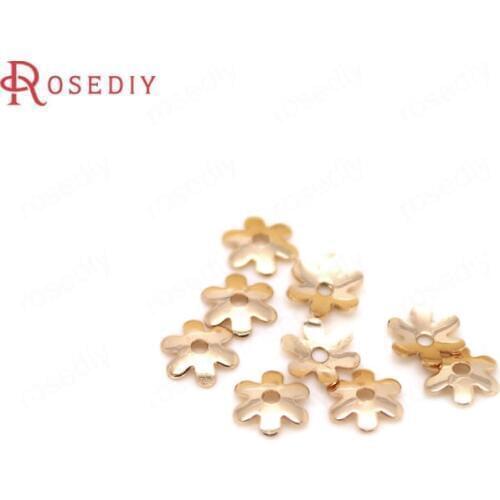 D027)20 pieces 6mm 24K Champagne Gold Color Plated Brass Flower Beads Caps High Quality Diy Jewelry Accessories