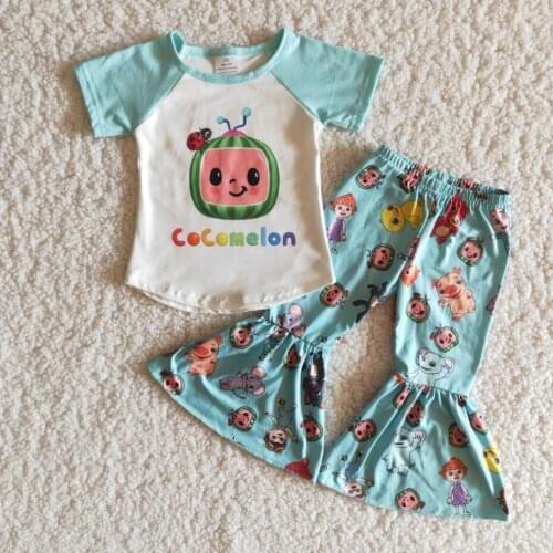 2021 Infant Clothing RTS No MOQ Baby Girls' Clothing Sets Toddler Girls Outfit High Quality 2PCS Sets T-shirt Bell Bottom Pants