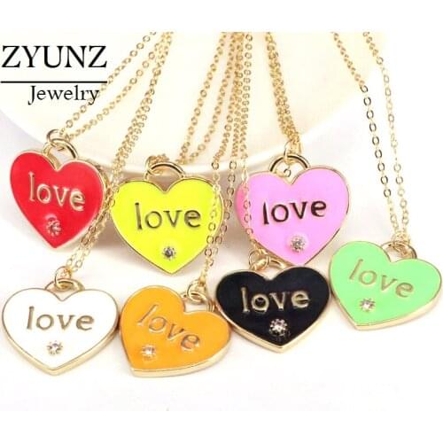 5PCS, Enamel Necklace Love Fashion Metal Pendant Gift For Girls
