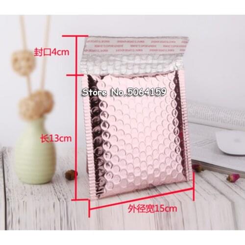 50pcs 15*13+4cm Rose Gold Bubble Envelop, Rose Gold Foil Bubble Mailer for Gift Packaging, Wedding Favor Bag