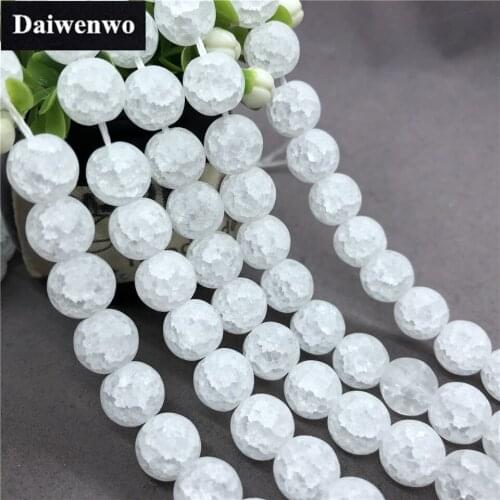 White Scrub Cracked Crystal Beads Stone Round 6-14mm Gemstone Loose Spacer DIY
