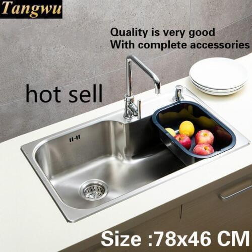 Free shipping Hot sell high quality luxury kitchen single trough sink standard 304 food-grade stainless steel durable 78x46 CM