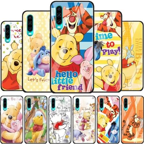 Disney Winnie the Pooh for Huawei P40 P30 Pro Plus P20 P10 Lite P Smart Z 2021 2020 2019 Luxury Tempered Glass Phone Case