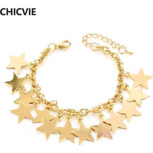 CHICVIE Vintage Jewelry Gold Star Chain & Link Charms Bracelet & Bangle For Women Famous Brand Personalized Bracelets SBR160324
