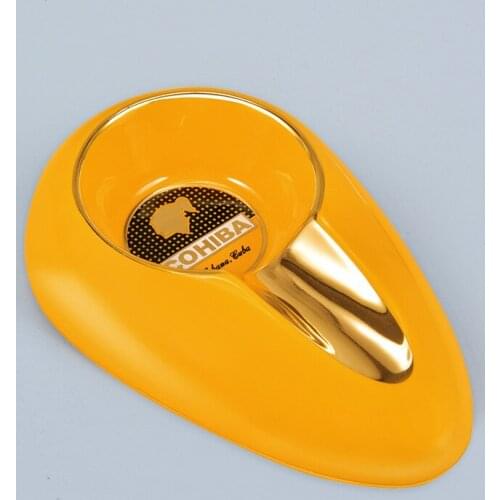 COHIBA Cigar Gadgets Ceramic Ashtray Portable Single Cigar Holder Ash Slot Yellow Tobacco Cigarette Ashtrays Smoking Accessories