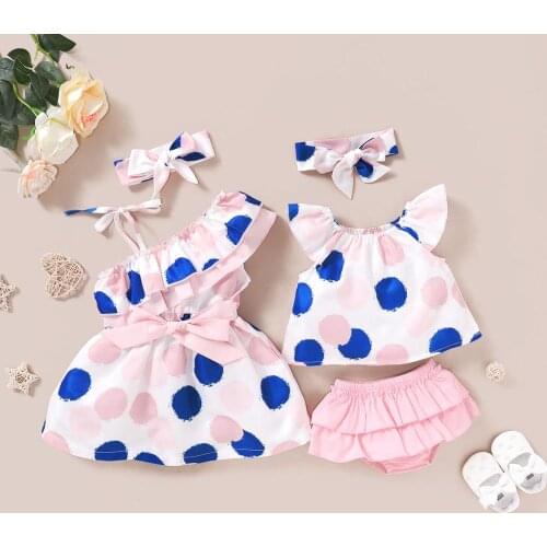 Lovley Princess Pink Color Baby Girl Dress and Headband Set Cute Polka Dot Newborn Babe Clothes Set Infant Outfits