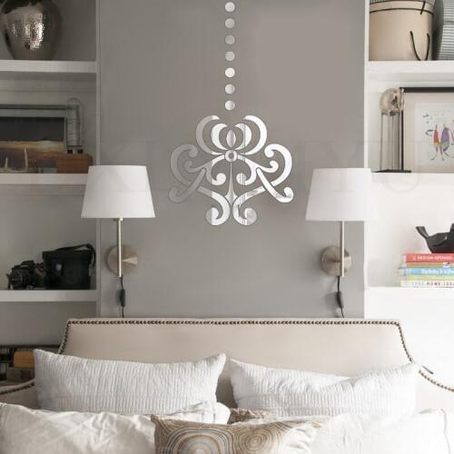 Elegant Pendant Lamp Pattern Decorative 3D Mirror Wall Stickers Living Room Home Bedroom Wall Decor House Door Tile Decoration