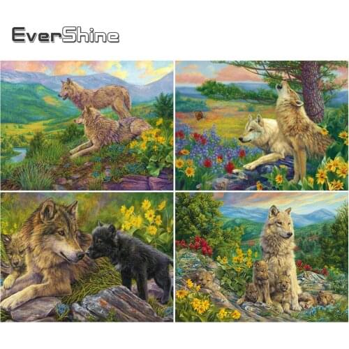 EverShine Diamond Embroidery Animal Wolf Rhinestones Diamond Mosaic Spring Cross Stitch Kits Art Painting Full Square Home Decor