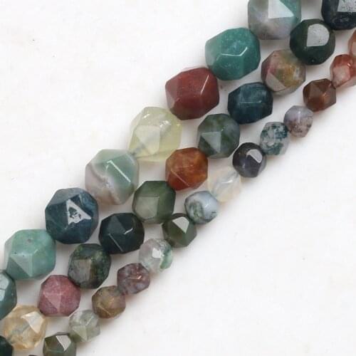 15"6/8/10mm Faceted Indian Agates Natural Stone Loose Spacers Beads DIY Charms Bracelet Accessories for Jewelry Making