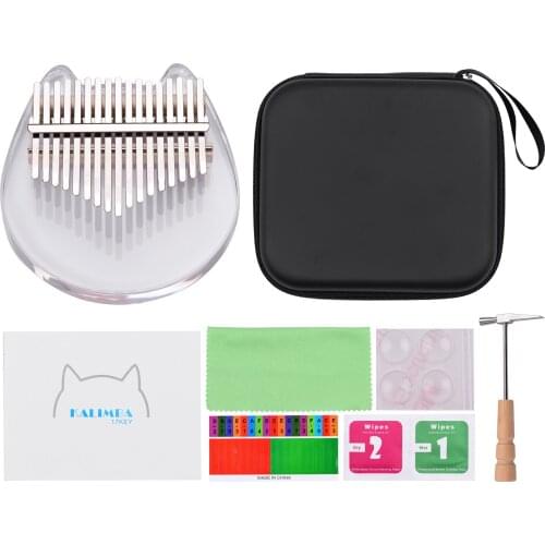 Muslady 17 Key Kalimba Transparent Acrylic Material with Carry Bag Musical Note Stickers Tuning Hammer kalimbaThumb Piano