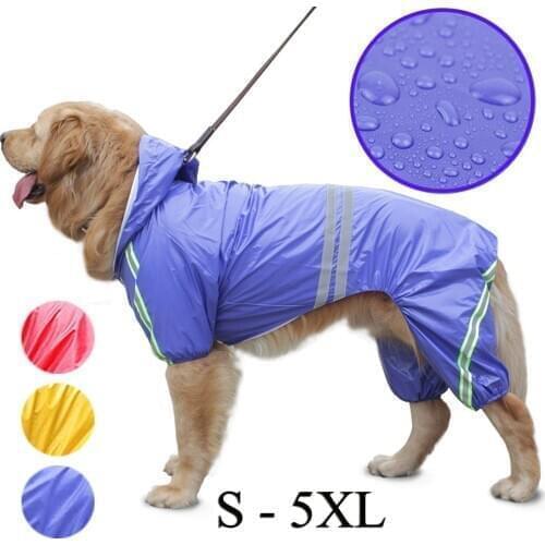 PU 4 Legs Waterproof Jumpsuit Reflective Large Dogs Labrador Hooded Raincoat Rain Coat Pet Jacket Puppy Outdoor Clothes Clothing