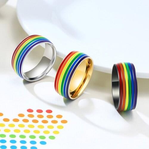 Colorful Rainbow Stainless Steel Enamel Ring Unisex LGBT Ring Stainless Steel Wedding Gift Ideas New