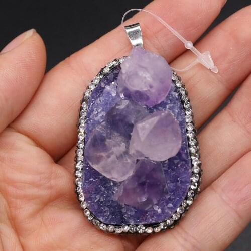 Natural stone pendant egg-shaped Purple quartzs diamonds faceted pendant necklace for DIY jewelry birthday gift size 32x45mm