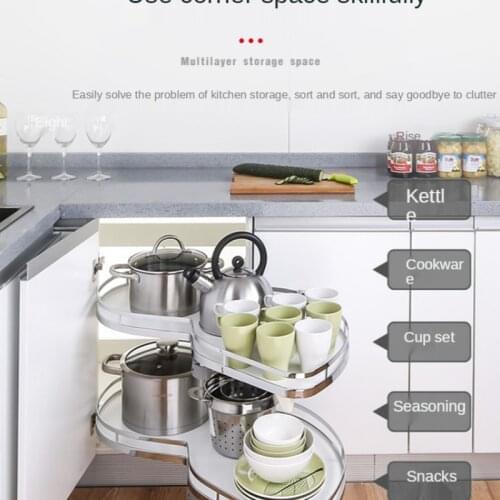 Lobani Kitchen Cabinet Basket Corner Flying Saucer Open Door Double-Layer Linkage Corner Pot Rack Basket Storage Basket
